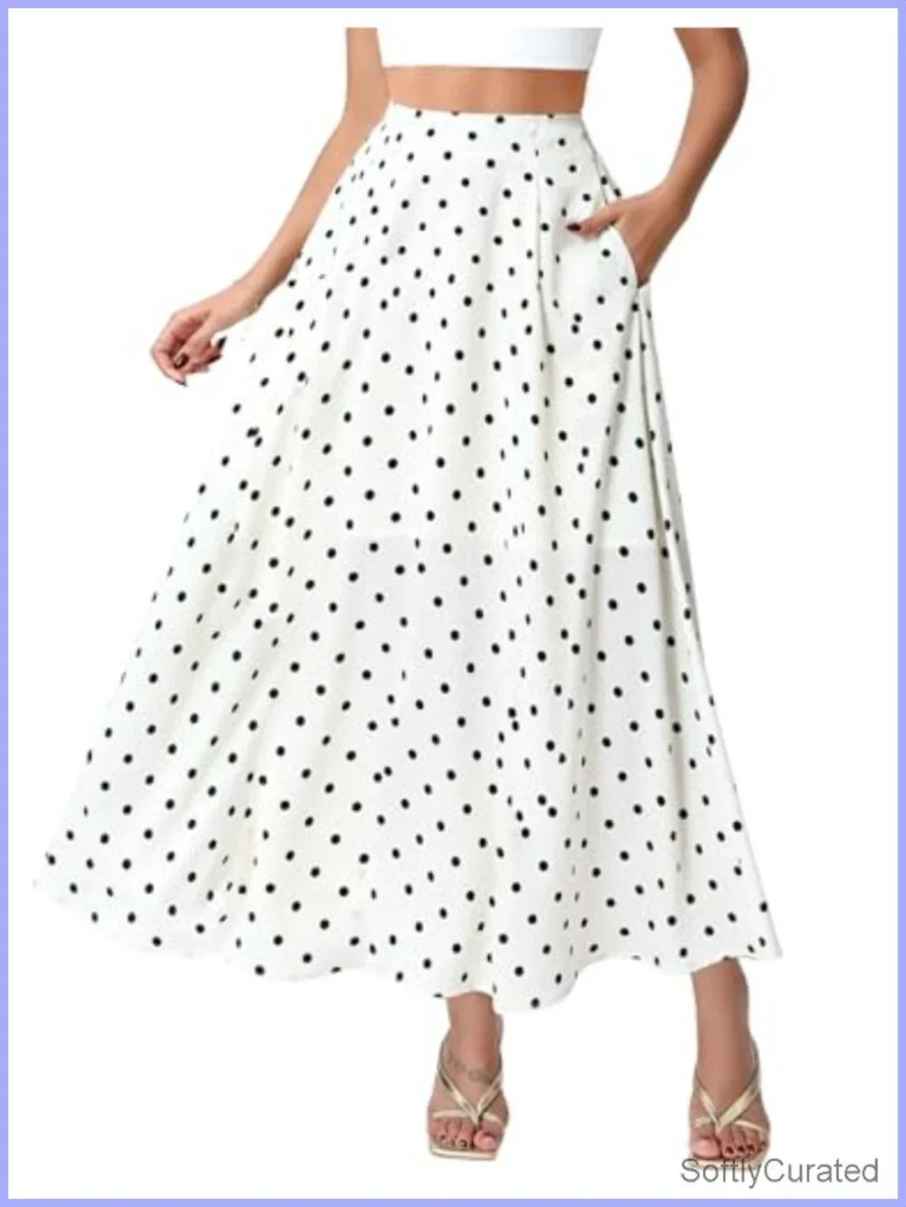 Women's Polka Dot Flowy Maxi Skirt A-Line with Pockets High Waisted